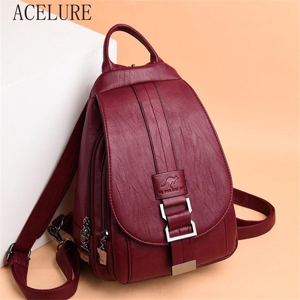 

acelure women pu leather backpacks female vintage backpack for teenage girls school chest bag travel bagpack sac a dos back pack bbyinl