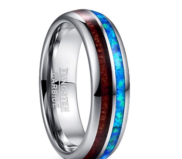 

nuncad new arrival 6mm wood tungsten carbide men ring size 7-12 polished natual opal acacia ring female engagement jewelry gift11, Silver