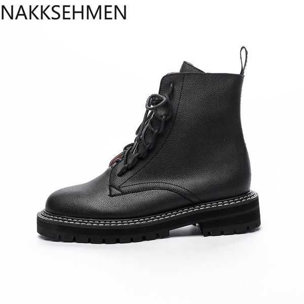 

nakkeshmen-2020 women's lace-up women's boots british style side pull casual short boots size size, Black
