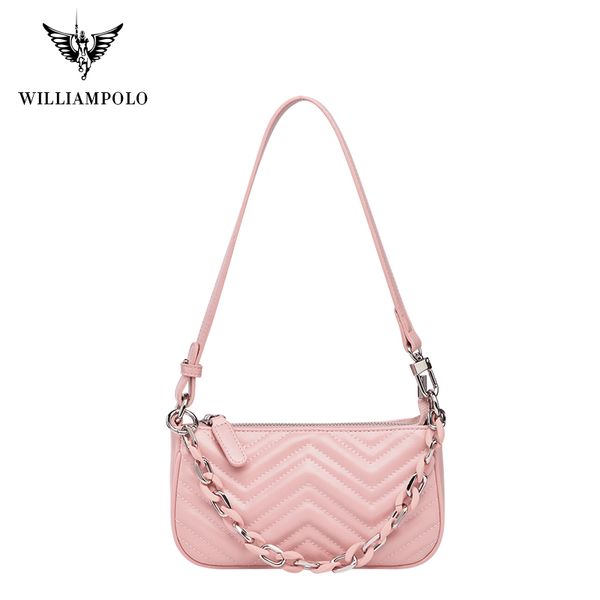 

williampolo women baguette bag fashion pu leather shoulder bag with chain solid ladies small messenger handbag pl209143