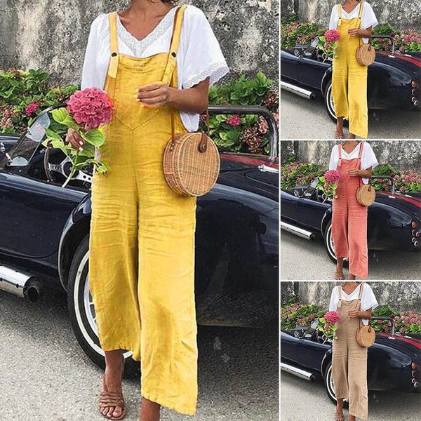 

womens dungarees wide leg playsuit trousers loose linen casual jumpsuit, Black;white