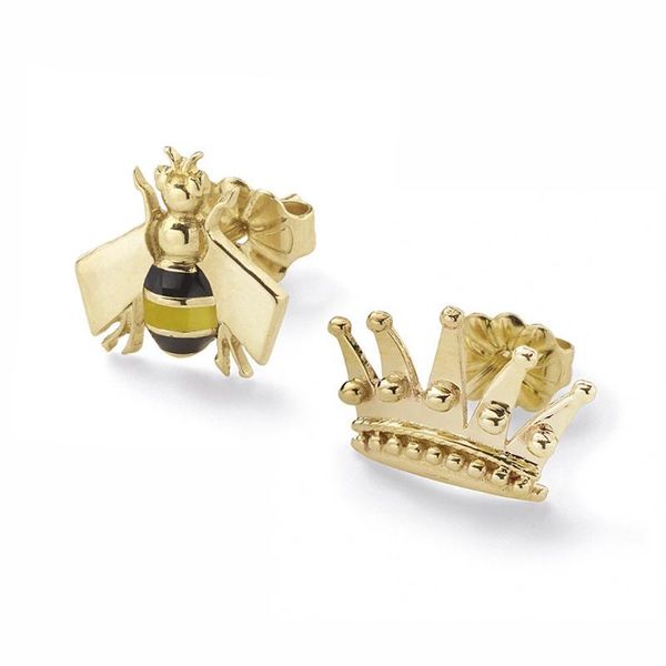 

simple female earrings bee crown high-end metal mini earrings temperament joker small fresh jewelry, Golden;silver