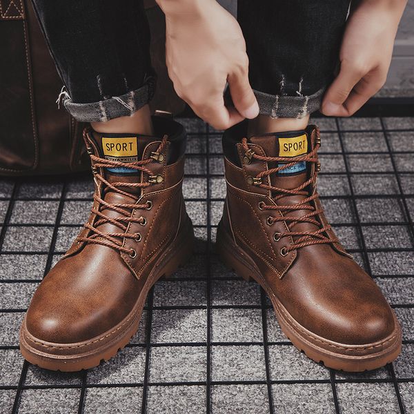 

new men high matin boots winter boots waterproof snow bottes pour hommes men fashion outdoor shoes outdoor sneakers, Black