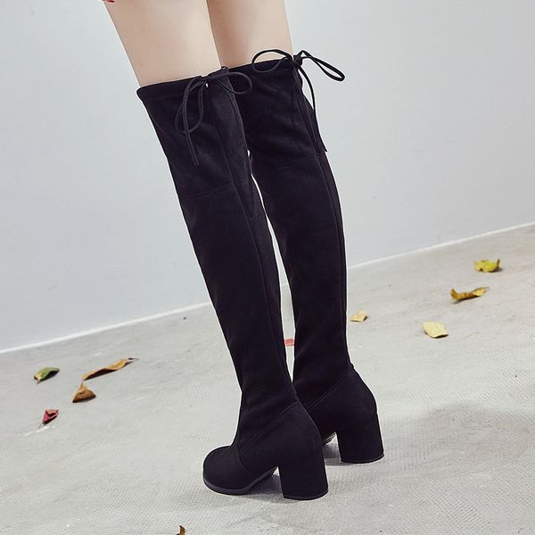 

2020 stretch boots women fall/winter women's shoes thick heel high heel over the knee boots suede, Black