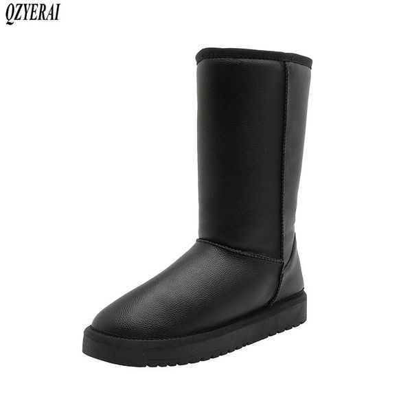 

qzyerai brand snow boots women fashion genuine leather australia classic women's high boot winter women snow shoes, Black