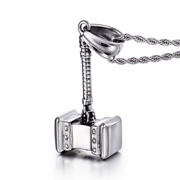 

pendant necklaces stainless steel color hammer necklace classic punk men jewelry charm & twisted singapore chain accessories, Silver