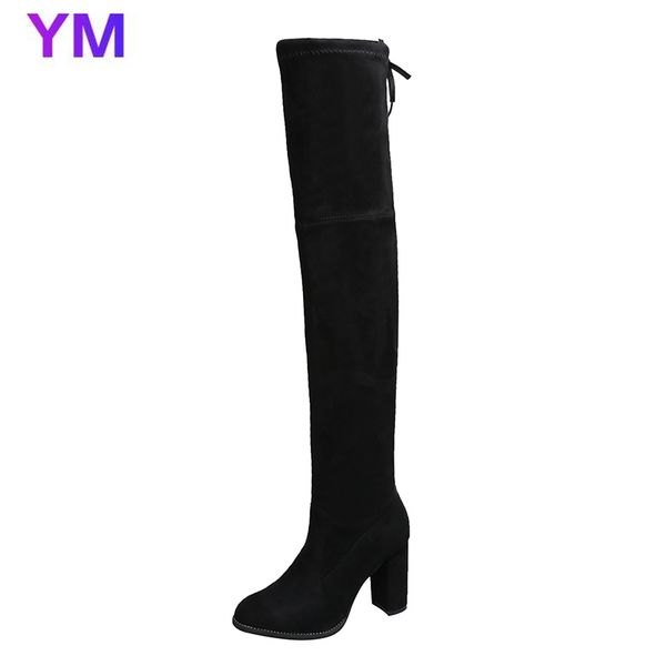 

women's over-the-knee boots 020 new pointed toe stretch boots autumn winter 9cm high-heeled high-barrel side zipper black