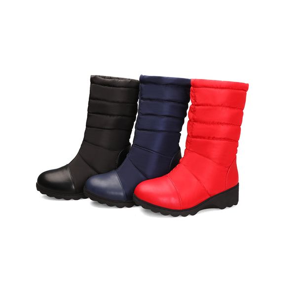 

boots ymechic 2021 large size fashion winter down cotton ankle pleated red blue black sewing chunky heels womens shoes