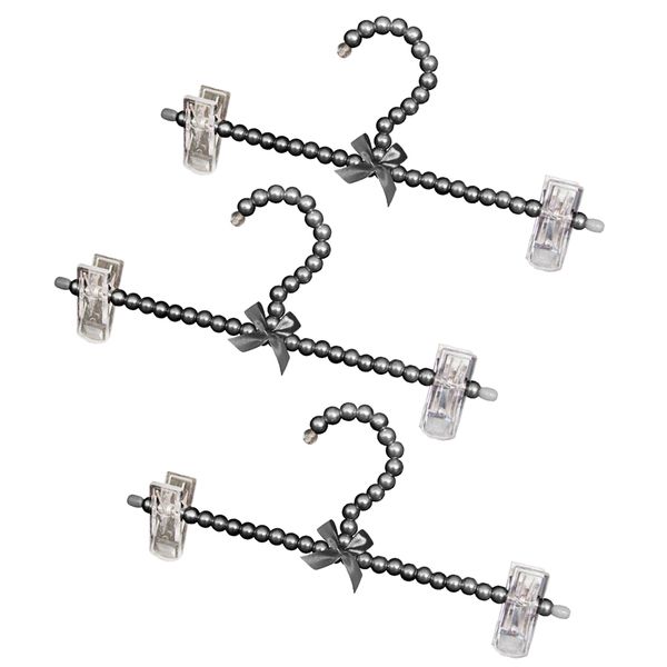 

3pcs pearl black beaded clip hanger clothes trouser 30cm household organization