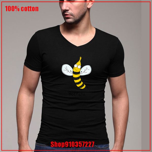 

new coming vintage natural cotton beenana - bee + banana color diversified couple t-shirts comfortable all cotton tees v-neck