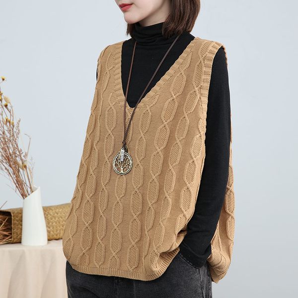 

geometric pattern sweater vest women's spring new knitted sleeveless slim waistcoat casual loose large size pullover vest r320, Black;white