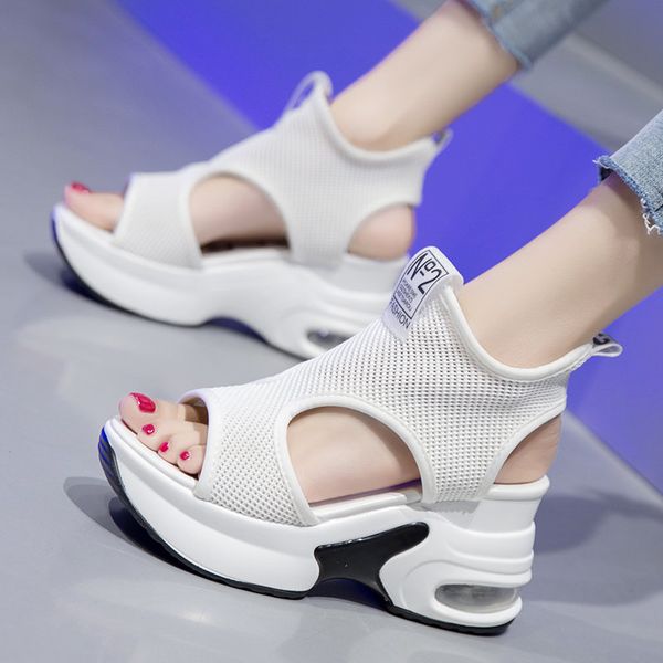 

women sandals summer mesh breathable casual shoes female open-toe white women beach sandals thick bottom shoes 2020, Black