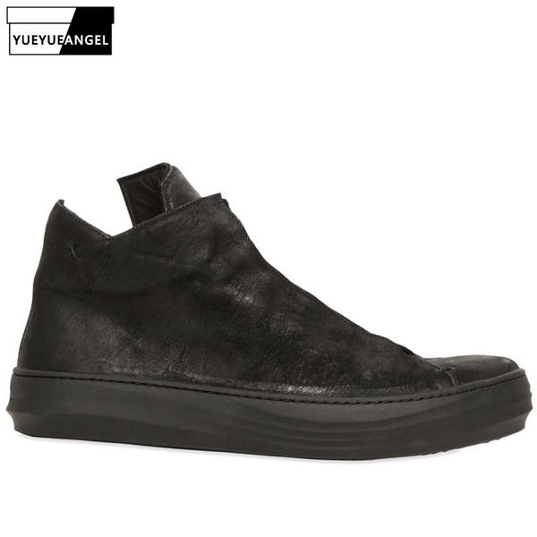 

brand new men high dancing sneakers cow real leather ankle boots casual hip hop platform shoes lace up trainers jogger botas, Black