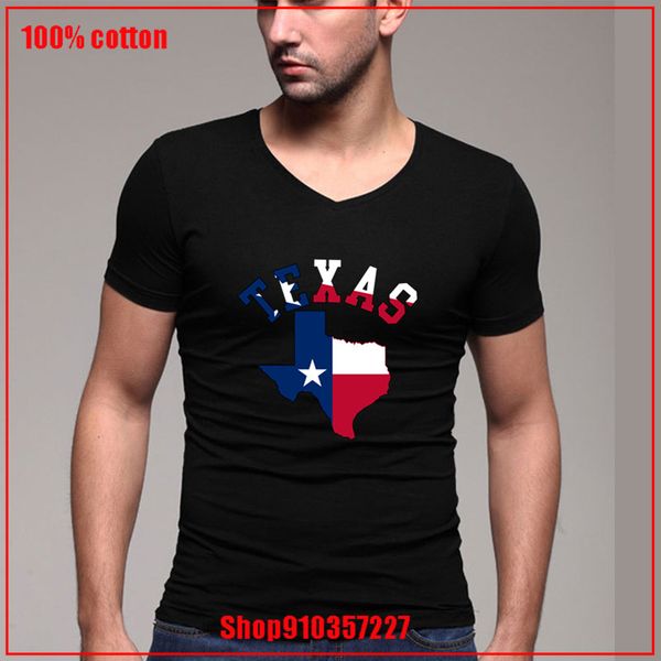 

2020 latest popularity texas state silhouette design art flag patriotic t-shirt v-neck unique fashion 180 gsm combed cotton
