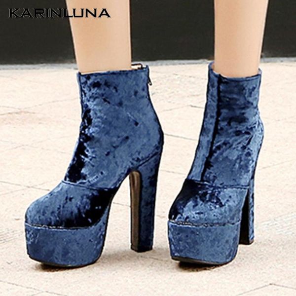 

boots dropship 2021 brand women shoes flock square thick high heels platform multicolor autumn ankle, Black