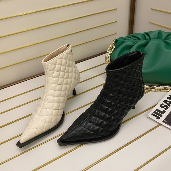 

new autumn winter women shoes ladies high-heeled ankle boots women rhombus pointed toe thin heels boots woman shoes, Black