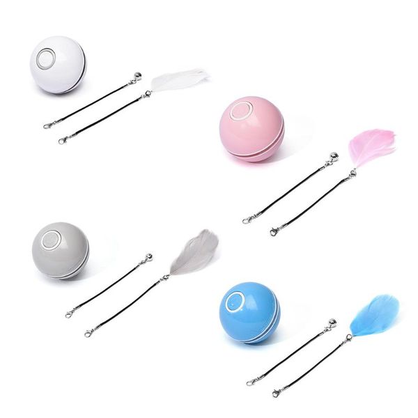 

smart interactive cat toy led automatic rotating movement ball with bell feather 449c