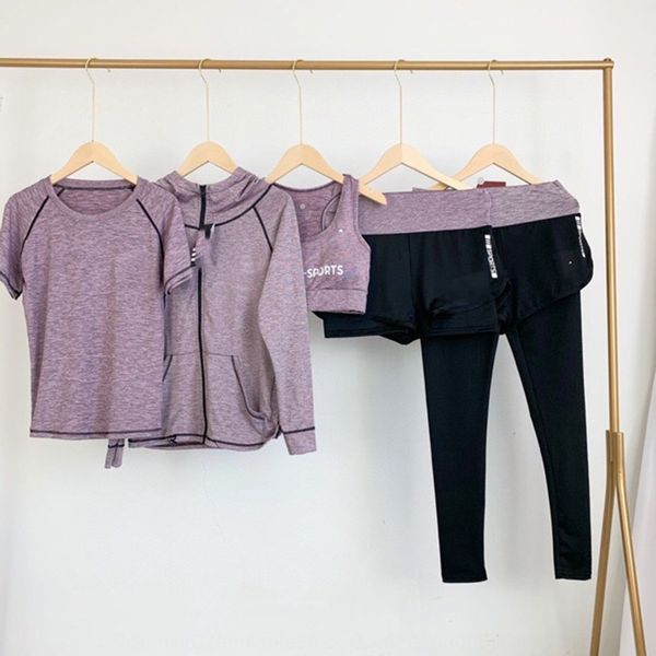 

2020 yoga clothes and shorts dijia women's sports five-piece quick-drying jacket short-sleeved bra pants shorts breathable sweat-wickin