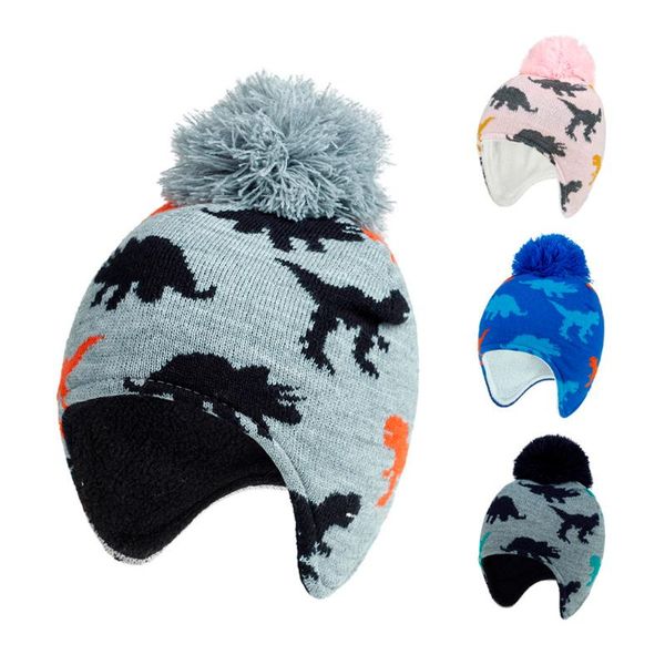 

детская шапочка шерстяная hat динозавр pattern мальчиков и девочек тепловое вязаная hat cap hairball kawaii зима теплая 8.31, Blue;gray