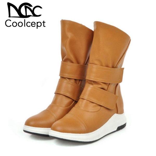 

coolcept женщины половина короткие сапоги зима добавить fur keep warm квартиры обувь женщины круглый toe casual ежедневно отдыха обувь разме, Black