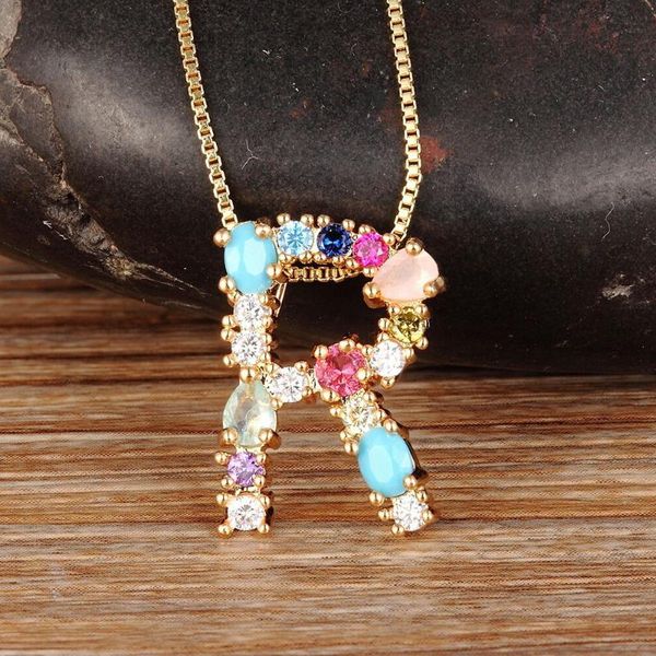 

nidin fashion colorful initial letter necklace multicolor rainbow gold pendant necklace for women girls wedding birthday gifts, Silver