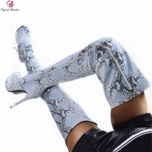 

женская над коленом long boots sexy круглый toe платформы синий серпантин zipper thin высокие каблуки партии женская обувь большого размера, Black