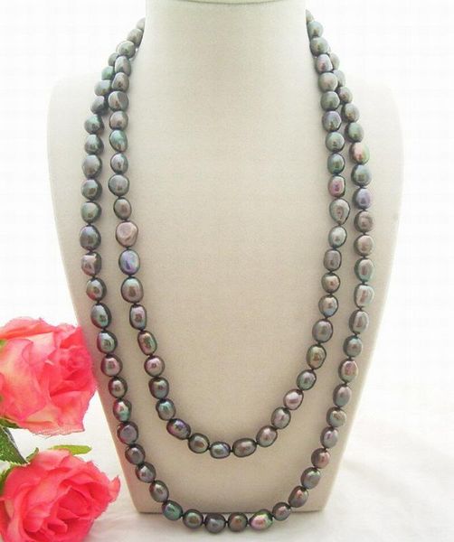 

natural 46" 12mm black pink gray baroque pearl necklace, Silver