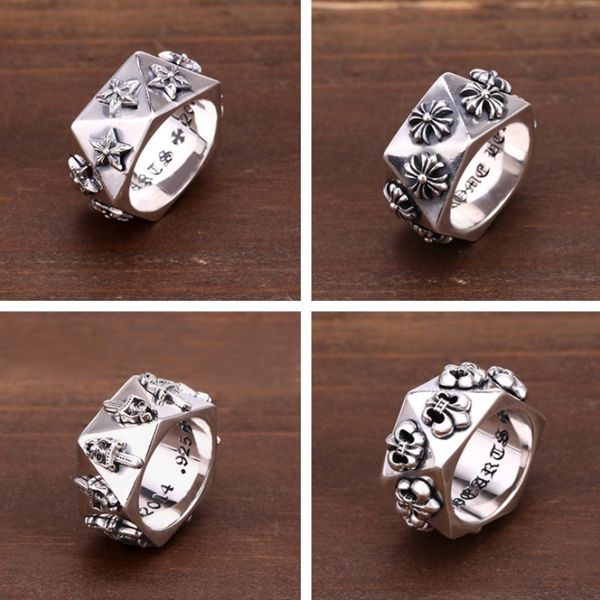 

925 sterling silver handmade vintage rings antique silver sword crosses stars anchors designer band rings gift for men women American punk