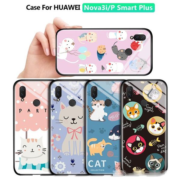 

for huawei nova 3i p smart plus luxury lovely girls cartoon cat glossy casing phone case shockproof tempered glass back cover