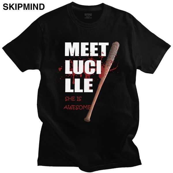 

fashion the walking dead tee men short sleeve summer she is awesome negan lucille t shirts slim fit cotton t-shirts tv fan merch