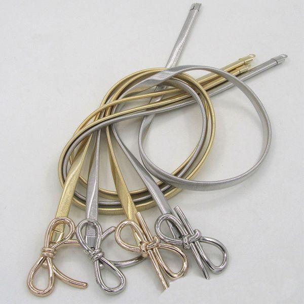 

1pc women elastic belts 69cm fashion metal bow waist chain pants chain girdle gold silver dress jeans waistband decorative belts, Black;brown