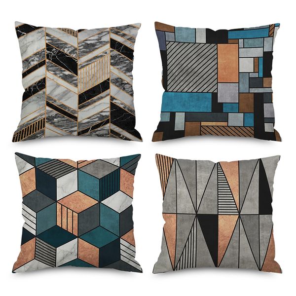 

simple pattern nordic short plush pillow case polyester decorative throw pillow cover square style-4