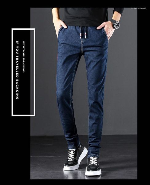 

waist personality mens pants plus size belt dark blue mens denim pants slim pocket retro casual jeans middle
