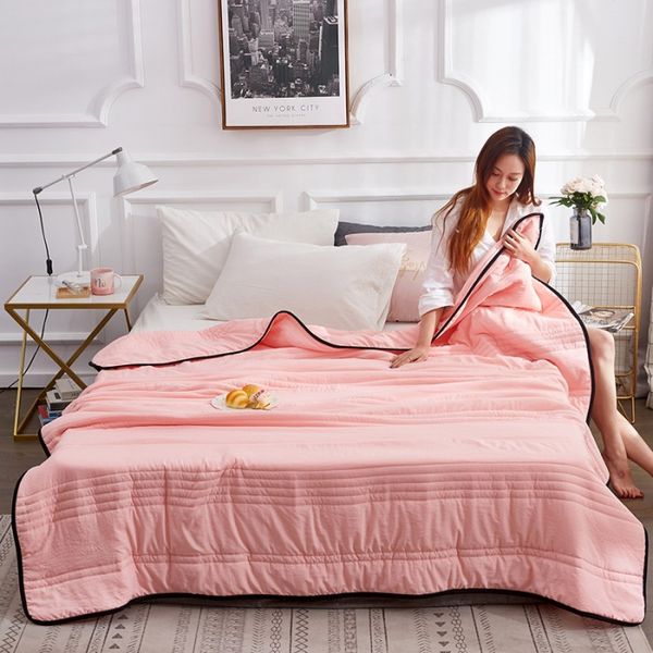 

summer washable thin air conditioning quilt solid colors sofa tv bedding nap office travel towel seam quilts bedspread
