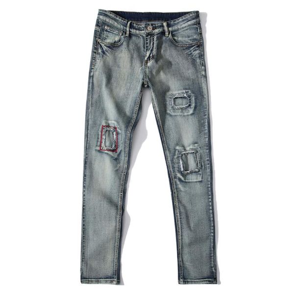 

hole fashion men jeans pants pockets casual denim trousers men straight plus size plus size denim pants, Blue