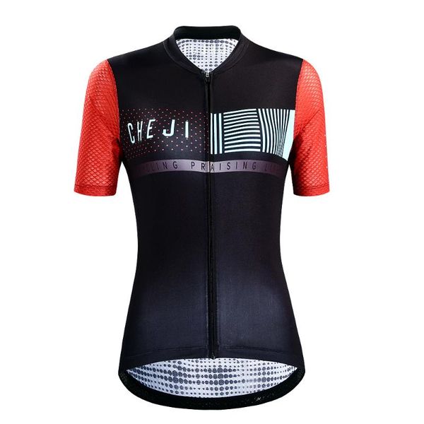 

cheji cycling women jersey short sleeve mtb road bike bicycle jersey pro fit ladies short sleeve summer s-2xl, Black;red
