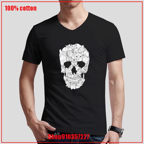 

поверхностный кошка череп урожай v-образным вырезом футболки camisetas 100% хлопок мужчины футболка повседневная мода ти-рубашка лето реглан