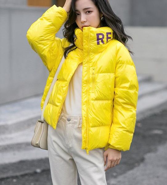 

вниз пальто женщины 2020 новая зимняя куртка корейских короткие блестящая сыпучие моды письмо стенд воротник толстые верхняя одежда теплый l, Black