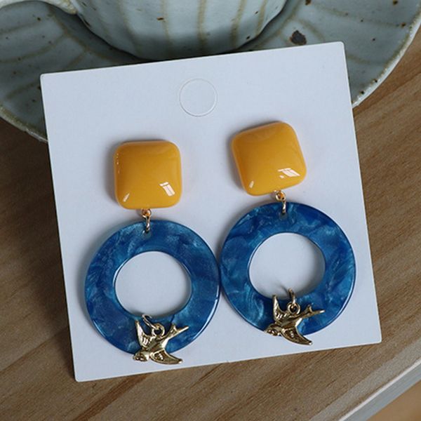 

stud women earrings set retro square circle bird design pendant gold earring creative wedding party jewelry gift, Golden;silver