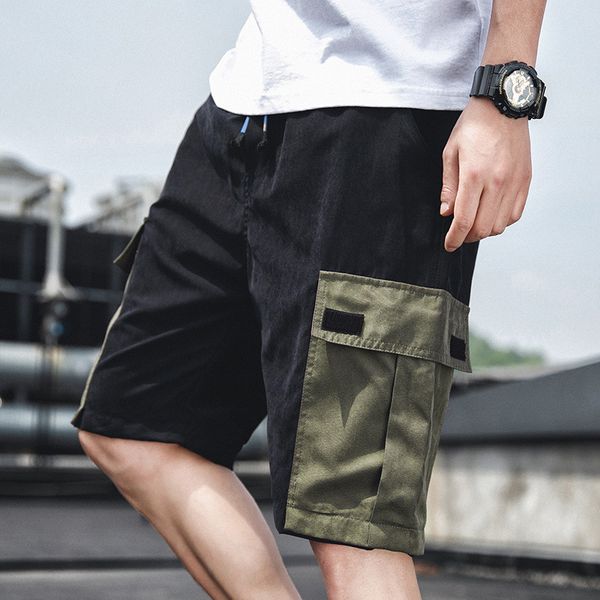 

men's shorts 2021 summer mens bib overall cotton student casual pants handsome fifth fashion hip hop men, White;black