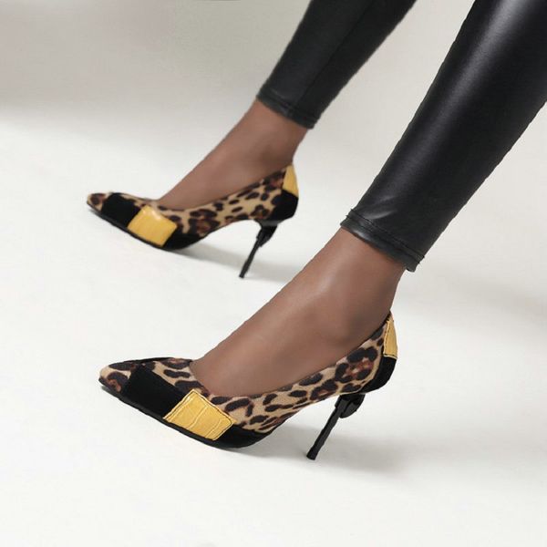 

dress shoes sianie tianie 2021 spring autumn leopard patchwork ladies high heels african nigerian women stilettos big size 46 47, Black