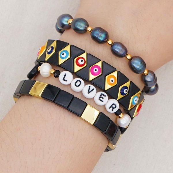 

shinus турецкий глаз эмаль бисер браслет черный пресной воды pearl письмо браслеты браслеты для женщин аксессуары подарка ювелирных изделий, Golden;silver