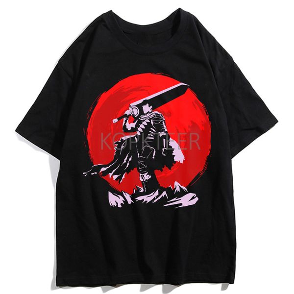 

guts berserk black swordsman guts casca hip hop men short sleeve t-shirt harajuku funny cartoon graphic print streetwear tee