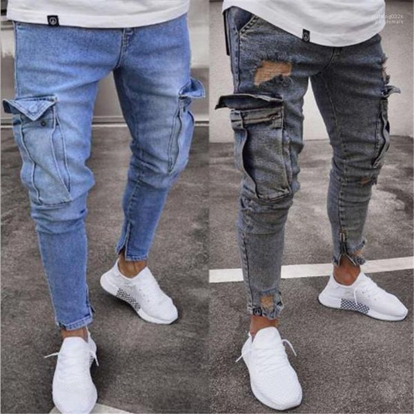 

и distrressed упругие карандаш джинсы повседневный тонкий джинсы street style мужская одежда 19aw мужские дизайнерские джинсы мода омывается, Blue