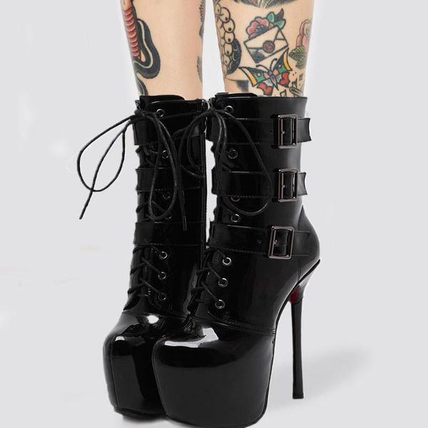 

brand 2020 fetish sm 16cm extreme thin high heels platform autumn winter party lady nightclub prom boots shoes women, Black