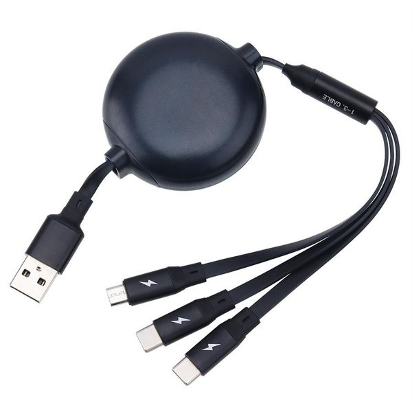 

120cm multi usb charger cable retractable 3 in 1 micro usb type-c charging cord adapter for samsung xiaomi android phones