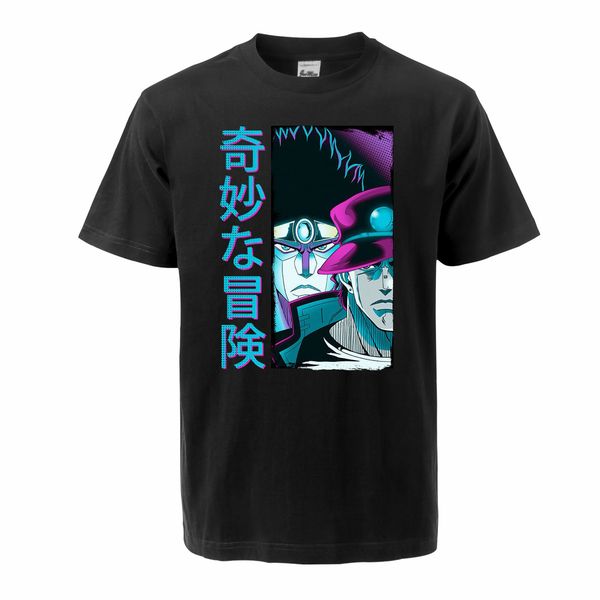 

куджо jotaro мужчин футболки 2020 лето топы тис 100% хлопок jojo повседневный короткий рукав япония аниме star платиновые шеи экипажа футбол