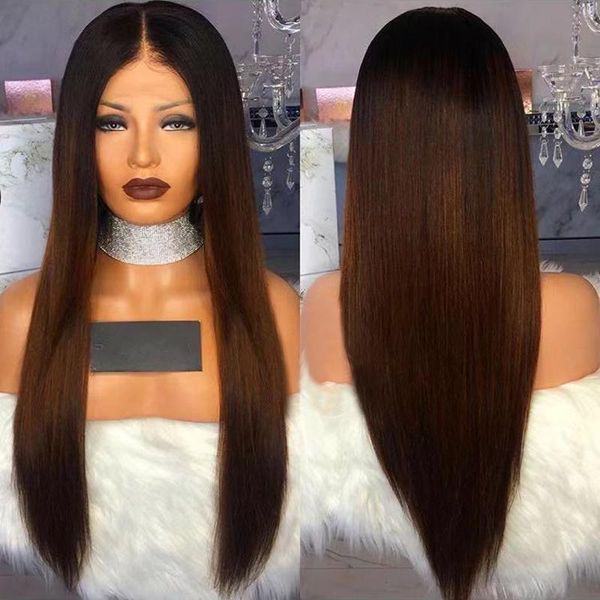 

5*5 silk base wigs human hair silky straight ombre color 1b 30 glueless pu+silk fake scalp wig remy brazilian wig small cap, Black;brown