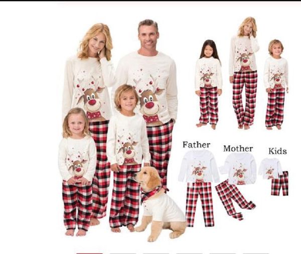 

2020 family christmas pajamas set deer print women kids family matching outfits clothes xmas family sleepwear 2pcs sets pants, Blue