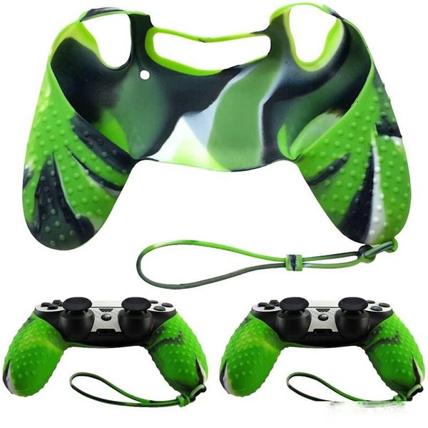 

new camo green silicone non-slip grip handle case cover lanyard for sony ps4 controller